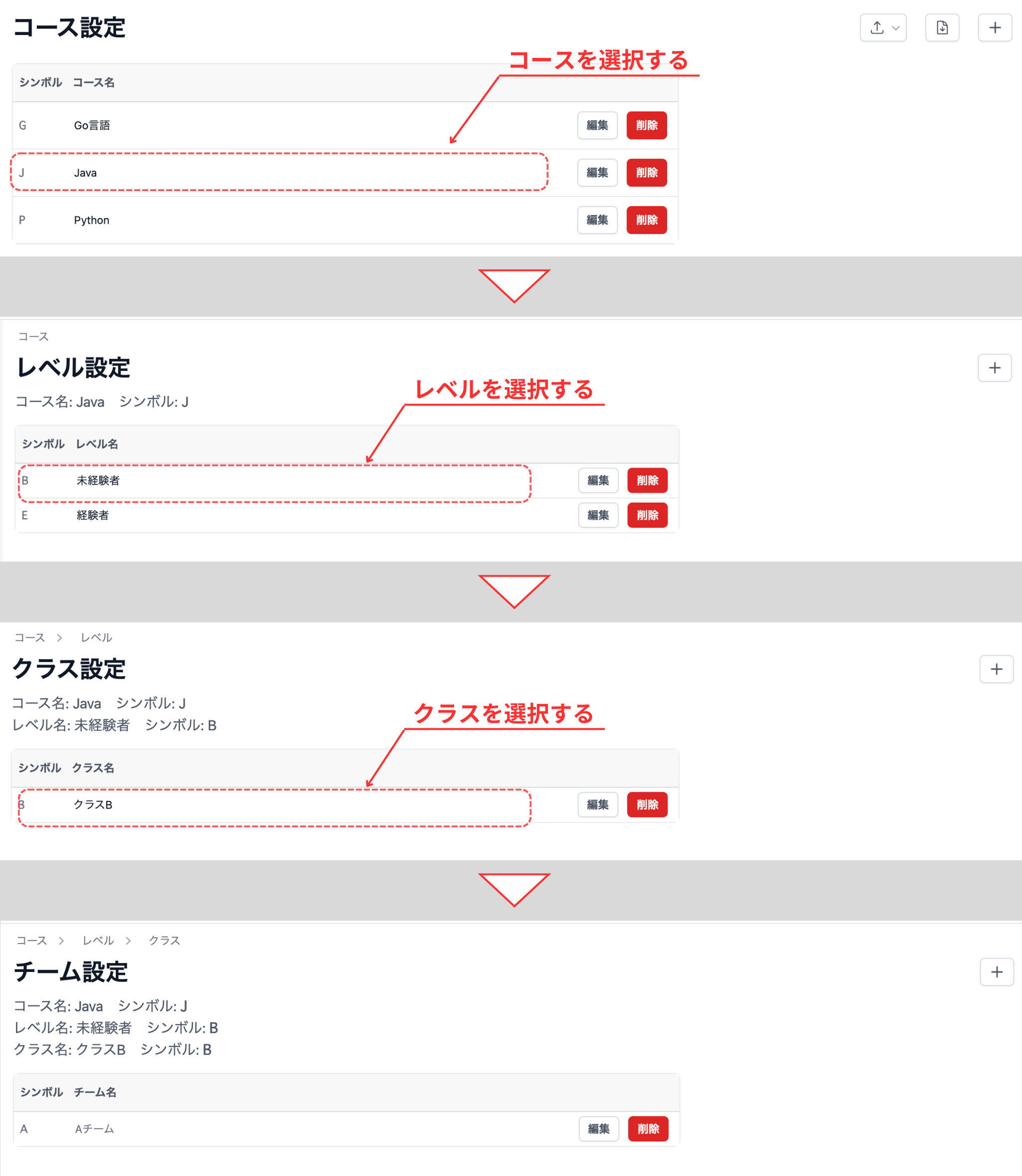 レベル、クラス、チーム