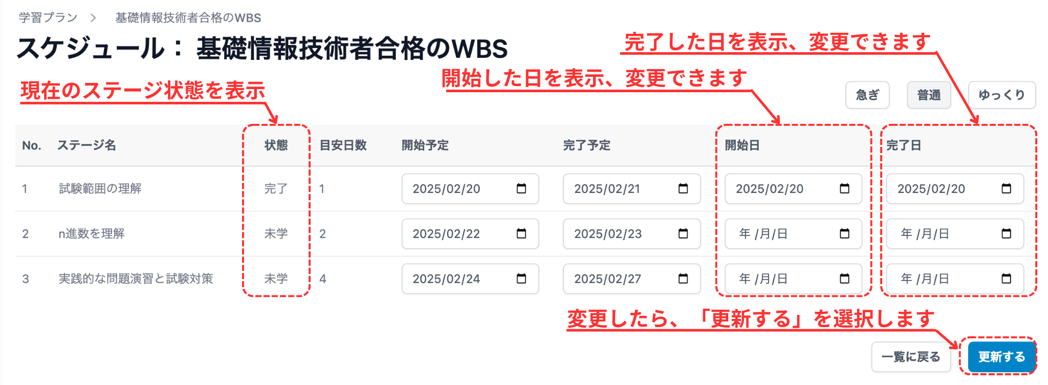 スケジュールの変更
